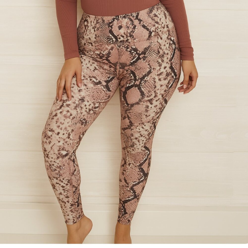 Evolution and Creation Women's Pink Beige High Waisted Snake Print Leggings